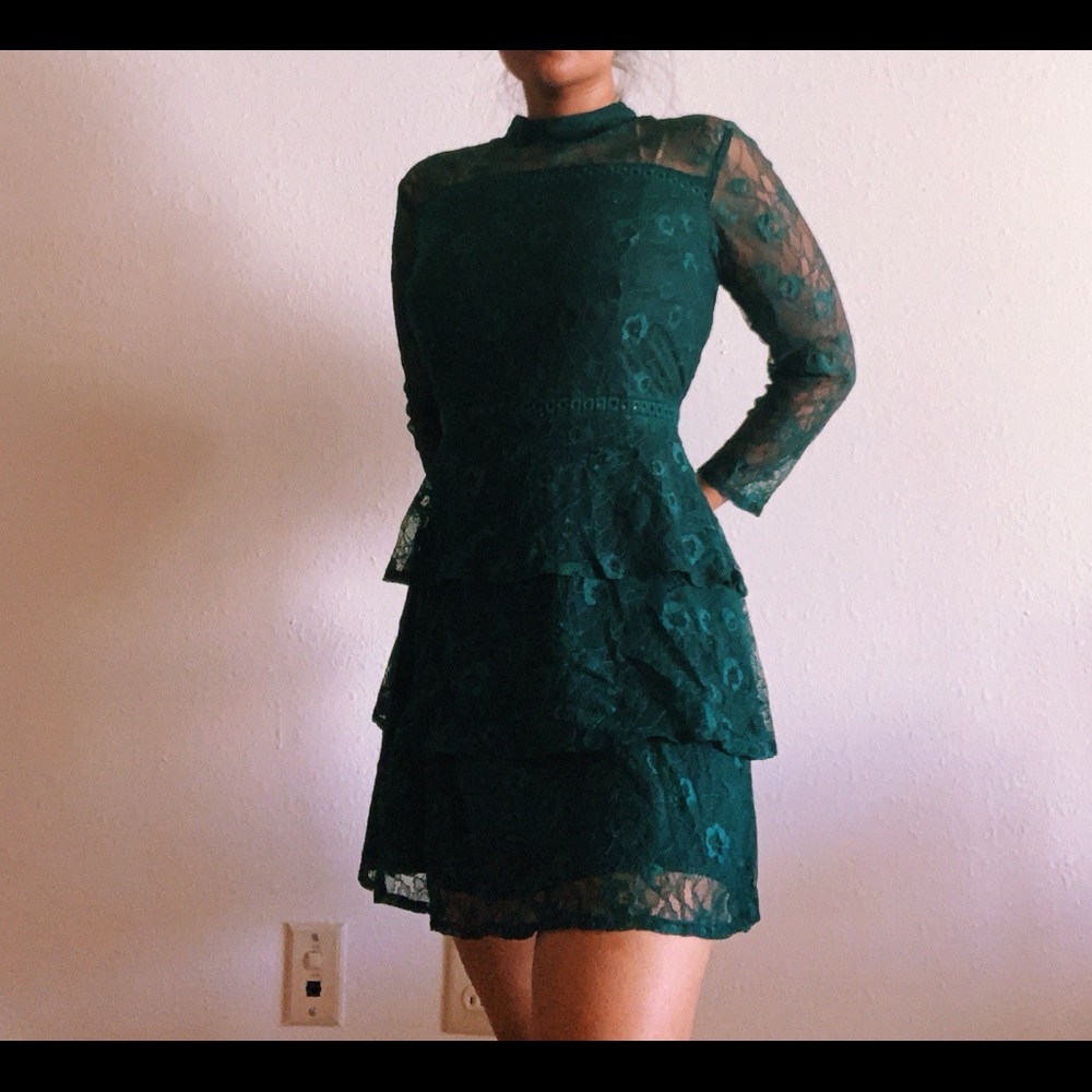 Forest green tired lace dress